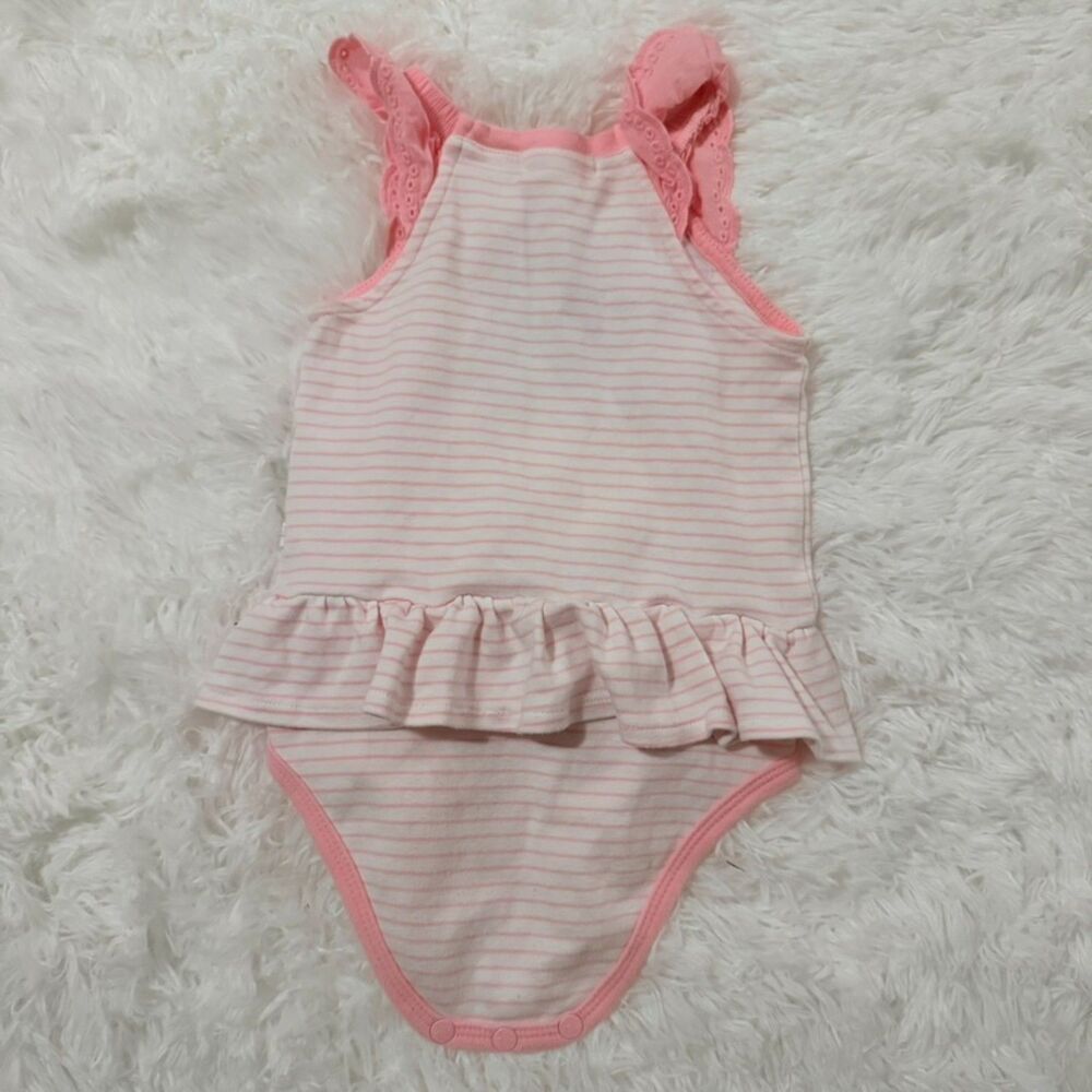 Pink Mermaid Baby Romper Dress Charleston SC 6-12M Striped Ruffle Outfit - Picture 3 of 7